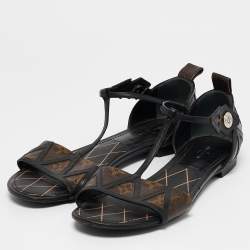 Louis Vuitton Brown Monogram Canvas and Leather Flat Sandals Size 38.5
