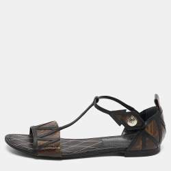 Louis Vuitton Brown Monogram Canvas and Leather Flat Sandals Size 38.5