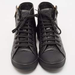 Louis Vuitton Black Leather and Rubber Punchy High Top Sneakers Size 39