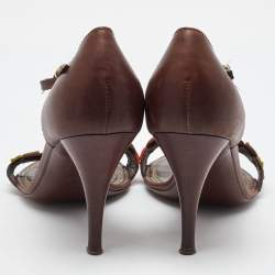 Pre Owned صندل لويس فويتون جلد بني بزهور أوبين تي مقاس 37.5