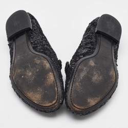 Louis Vuitton Black Sequins Amulet Bow Detail Smoking Slippers Size 37.5