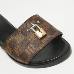 Louis Vuitton Brown Coated Canvas Lock It Slide Sandals Size 38