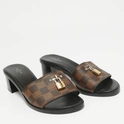 Louis Vuitton Brown Coated Canvas Lock It Slide Sandals Size 38