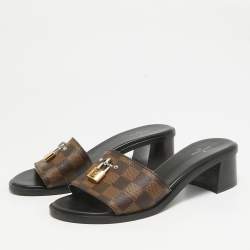Louis Vuitton Brown Coated Canvas Lock It Slide Sandals Size 38