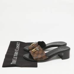 Louis Vuitton Brown Coated Canvas Lock It Slide Sandals Size 38