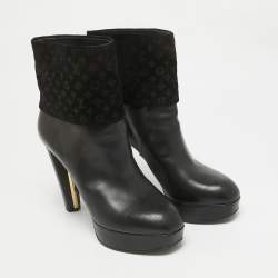 Louis Vuitton Black Monogram Suede and Leather Ankle Length Boots Size 39