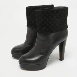 Louis Vuitton Black Monogram Suede and Leather Ankle Length Boots Size 39
