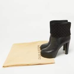 Louis Vuitton Black Monogram Suede and Leather Ankle Length Boots Size 39