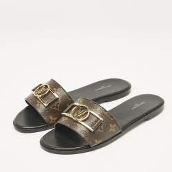 Louis Vuitton Monogram Canvas Lock It Flat Slides Size 41