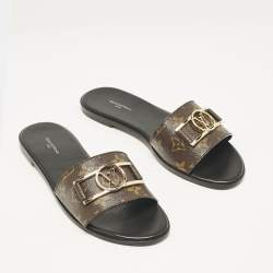 Louis Vuitton Monogram Canvas Lock It Flat Slides Size 41