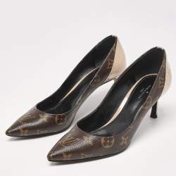Louis Vuitton Brown/Beige Leather and Patent Leather Chérie Pumps Size 36.5