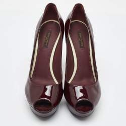 Louis Vuitton Burgundy Patent Leather Eyeline Platform Pumps Size 39