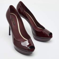Louis Vuitton Burgundy Patent Leather Eyeline Platform Pumps Size 39