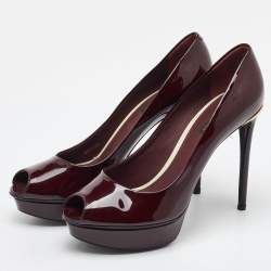 Louis Vuitton Burgundy Patent Leather Eyeline Platform Pumps Size 39