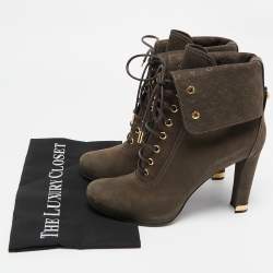 Louis Vuitton Brown Suede Empreinte Fold Over Lace Up Ankle Boots Size 40.5