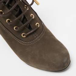 Louis Vuitton Brown Suede Empreinte Fold Over Lace Up Ankle Boots Size 40.5