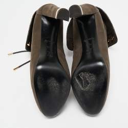Louis Vuitton Brown Suede Empreinte Fold Over Lace Up Ankle Boots Size 40.5