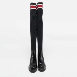 Louis Vuitton Black Knit Fabric and Leather Star Trail Glazed Sock Boots Size 37.5