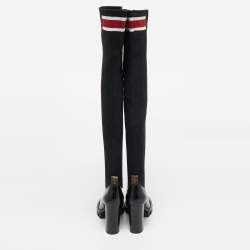 Louis Vuitton Black Knit Fabric and Leather Star Trail Glazed Sock Boots Size 37.5
