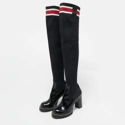 Louis Vuitton Black Knit Fabric and Leather Star Trail Glazed Sock Boots Size 37.5