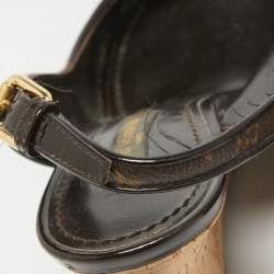 Louis Vuitton Brown Monogram Canvas and Patent Bow Rivoli Slingback Wedge Sandals Size 36.5