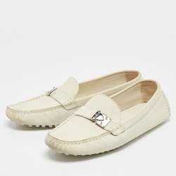 Pre Owned Louis Vuitton Cream Nubuck Leather Lombok Slip On Loafers Size 41