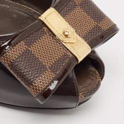 Louis Vuitton Brown Patent Leather Bow Peep Toe Pumps Size 37.5