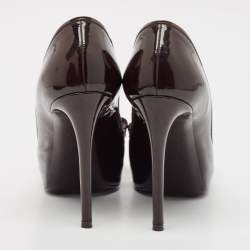 Louis Vuitton Brown Patent Leather Bow Peep Toe Pumps Size 37.5