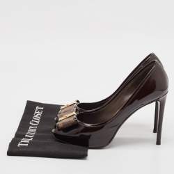 Louis Vuitton Brown Patent Leather Bow Peep Toe Pumps Size 37.5