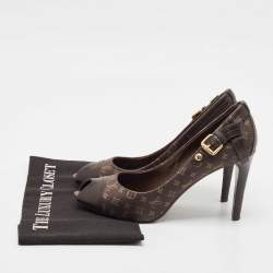 Louis Vuitton Brown Canvas and Leather Mini Lin Peep Toe Pumps Size 38.5