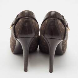 Louis Vuitton Brown Canvas and Leather Mini Lin Peep Toe Pumps Size 38.5