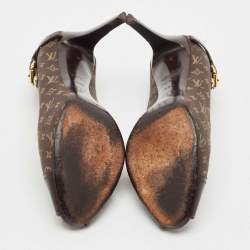 Louis Vuitton Brown Canvas and Leather Mini Lin Peep Toe Pumps Size 38.5