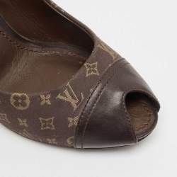 Louis Vuitton Brown Canvas and Leather Mini Lin Peep Toe Pumps Size 38.5