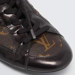 Louis Vuitton Brown Monogram Canvas and Patent Leather Low Top Sneakers Size 37.5