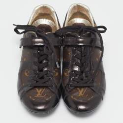 Louis Vuitton Brown Monogram Canvas and Patent Leather Low Top Sneakers Size 37.5