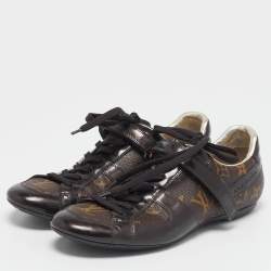 Louis Vuitton Brown Monogram Canvas and Patent Leather Low Top Sneakers Size 37.5