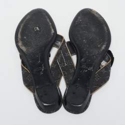 Pre Owned Louis Vuitton Black Denim Trim Monogram Thong Sandals Size 37