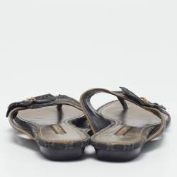 Pre Owned Louis Vuitton Black Denim Trim Monogram Thong Sandals Size 37