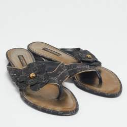 Pre Owned Louis Vuitton Black Denim Trim Monogram Thong Sandals Size 37