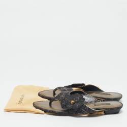 Pre Owned Louis Vuitton Black Denim Trim Monogram Thong Sandals Size 37