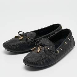 Louis Vuitton Black Monogram Empreinte Leather Gloria Loafers Size 38