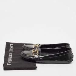 Louis Vuitton Dark Green Patent Leather Oxford Logo Slip On Loafers Size 36