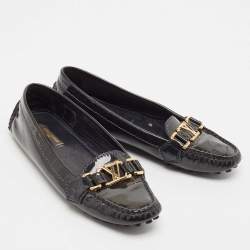 Louis Vuitton Dark Green Patent Leather Oxford Logo Slip On Loafers Size 36