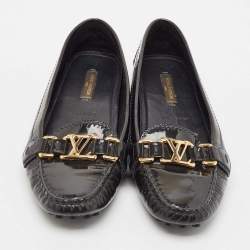 Louis Vuitton Dark Green Patent Leather Oxford Logo Slip On Loafers Size 36