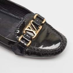 Louis Vuitton Dark Green Patent Leather Oxford Logo Slip On Loafers Size 36