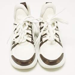 Louis Vuitton White/Brown Leather and Monogram Canvas Archlight Sneakers Size 37.5