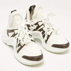 Louis Vuitton White/Brown Leather and Monogram Canvas Archlight Sneakers Size 37.5