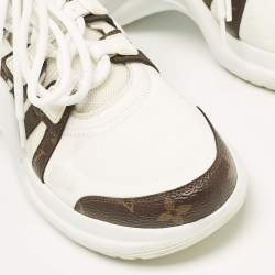 Louis Vuitton White/Brown Leather and Monogram Canvas Archlight Sneakers Size 37.5