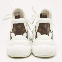 Louis Vuitton White/Brown Leather and Monogram Canvas Archlight Sneakers Size 37.5