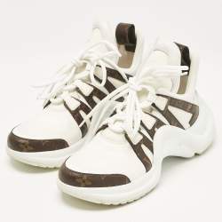 Louis Vuitton White/Brown Leather and Monogram Canvas Archlight Sneakers Size 37.5